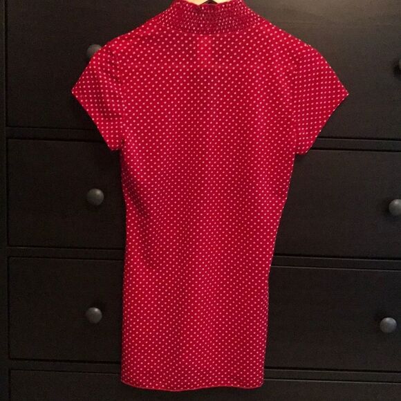 Red and White Polka Dot Semi Sheer Blouse - Size S - Picture 7 of 8